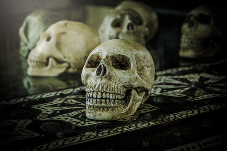 The deer skull designs on carving a Moroccan salad pearl prolong the contract in a beautiful death.の写真素材