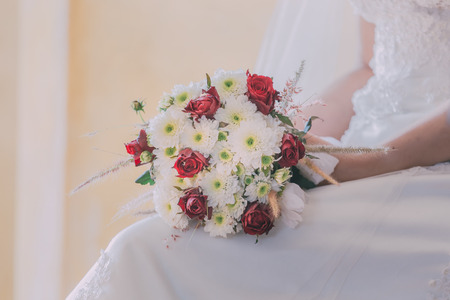 Bride holding beautiful bouquet The wedding ceremony is a symbol of happiness.の写真素材