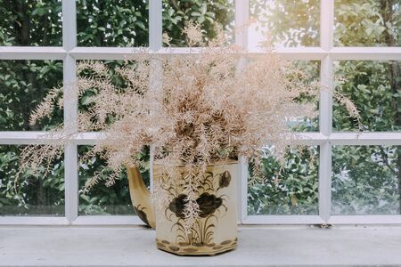 Dried flowers in vases for home decoration.の写真素材