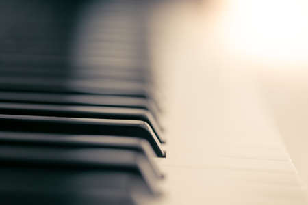 Piano and keyboard piano, Music instrument. Black and white key. side view of instrument musical tool.の写真素材