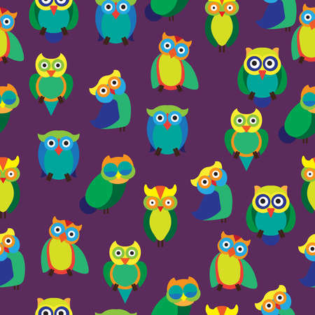 Owl pattern. Seamless pattern black background.のイラスト素材