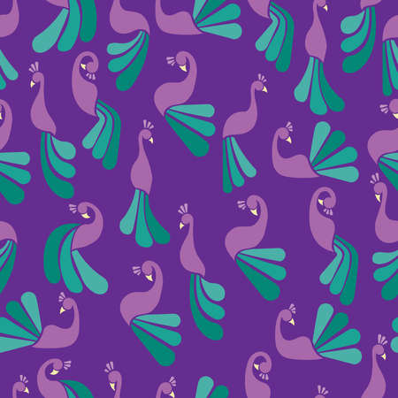 Peacock design pattern.Seamless pattern violet background.のイラスト素材
