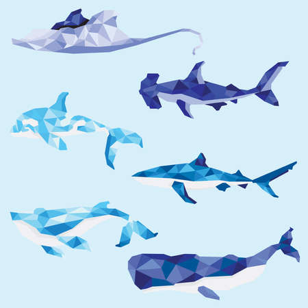 Fish low poly design isolated on blue backgroundのイラスト素材