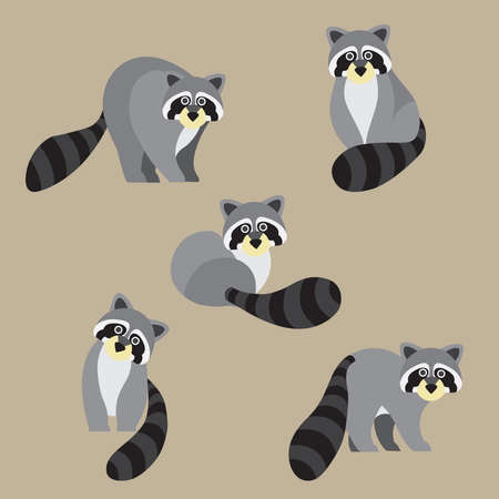 Cute Raccoon on brown background Animal cartoon designのイラスト素材