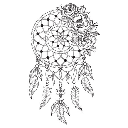Dream catcher hand drawn for adult coloring book.のイラスト素材