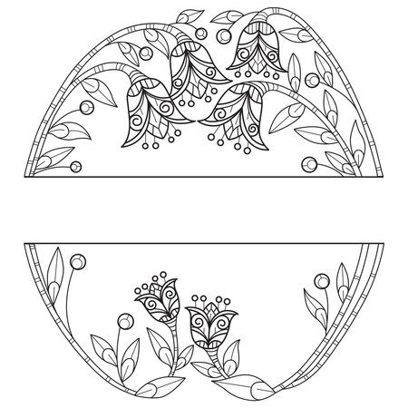 Tulip flower frame hand drawn for adult coloring bookのイラスト素材