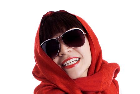 Latina fashion model model in a red scarf and sunglassesの写真素材