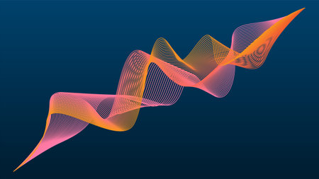 Modern wavy lines with colorful bright soft peach gradient colors.のイラスト素材