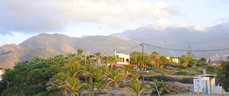 a small hill full of palm trees called the palm bay. It is located in the center of Sisi on the island of Crete in Greece.の写真素材
