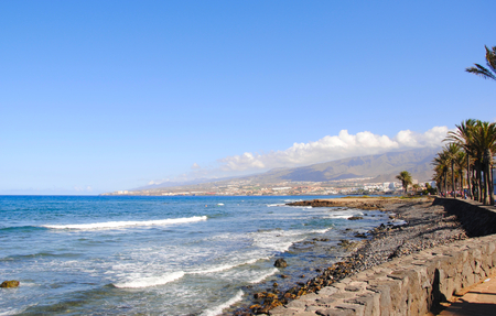 the rocky and sandy coast of Tenerife. Tenerife is one of the canary islands. the canary islands belong to spain.の写真素材