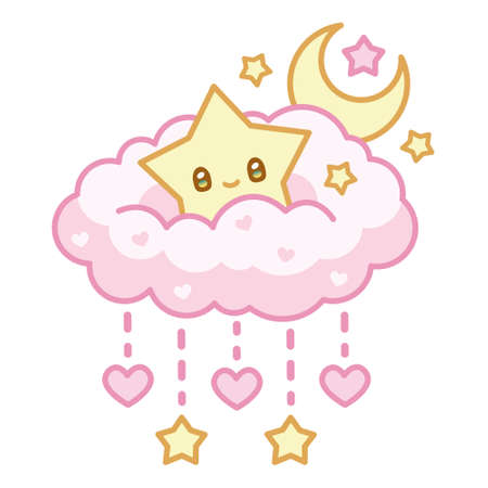 Vector illustration of rainy cloud with cute star, kawaii illustrationのイラスト素材