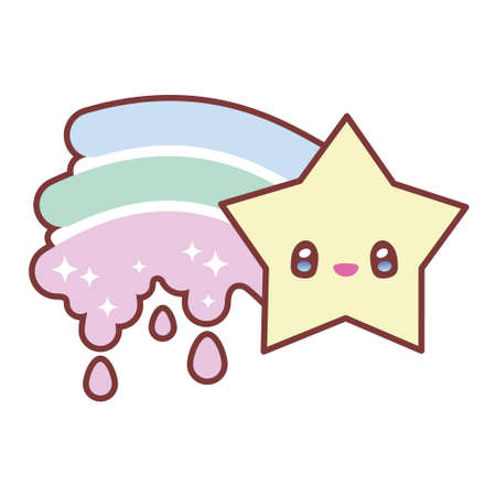Kawaii vector illustration of cute little shooting star with rainbowのイラスト素材