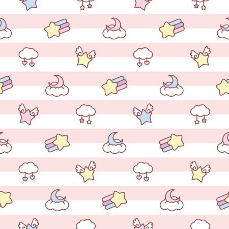Cute seamless pattern of stars moon and clouds  drawing vector illustrationのイラスト素材