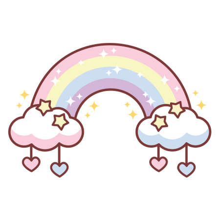 Cute vector illustration of colorful rainbow with stars and hearts kawaii drawingのイラスト素材