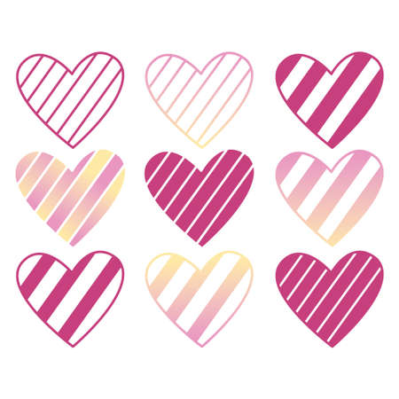 Cute set of pink and yellow hearts vector illustration kawaii cartoon artのイラスト素材
