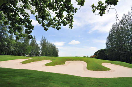 Bunkers on a golf course in northern Thailandの写真素材