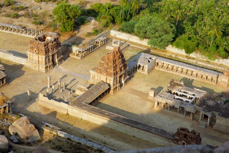 Elevated view of ancient Hindu temple, Hampi, Indiaの写真素材