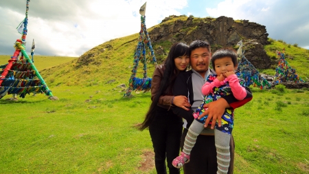 Shaman mongolian family, Ulaanbaatar, Mongoliaの写真素材