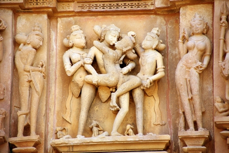 Group Sex Figures in Kama Sutra Temples in Indiaの写真素材
