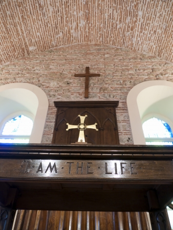 Religion christianity jesus church inside crucifix cross verticalのeditorial素材