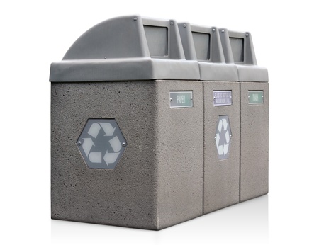 recycle bins for paper, plastic, and aluminumの写真素材