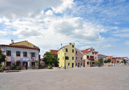 row of colorful residential houses in Venice, Italyの写真素材