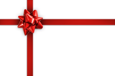 Red ribbon tied in a bow on white backgroundの写真素材