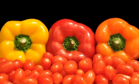 Peppers and tomatoes at a Mexican marketの写真素材