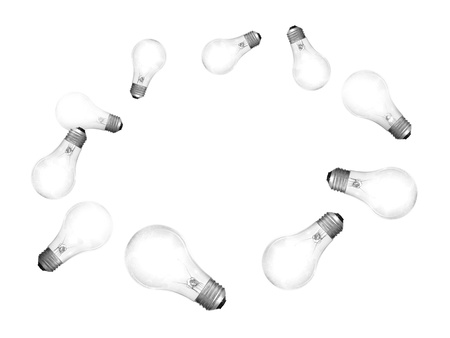 Group of incandescent light bulbs isolated on white backgroundの写真素材