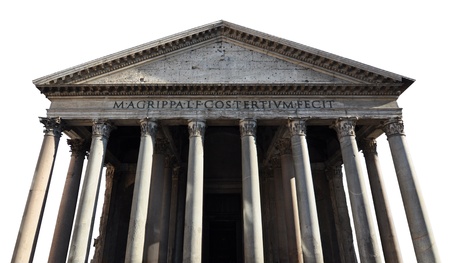 Facade and pillars of the ancient Roman Pantheon, isolated on white backgroundの写真素材