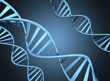 Genetics concept depicting magnified double helix DNA strandsの写真素材