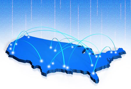 American connections map for internet, transport, and calling network conceptsの写真素材