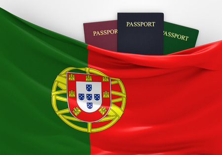 Travel and tourism in Portugal, with assorted passportsの写真素材