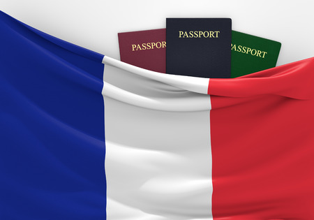 Travel and tourism in France, with assorted passportsの写真素材