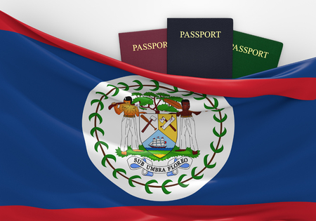 Travel and tourism in Belize, with assorted passportsの写真素材