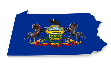 Geographic border map and flag of Pennsylvania, the Keystone Stateの写真素材