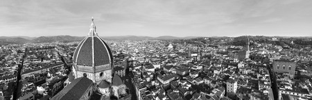High contrast black and white panorama of the city of Florence, Italy and its cathedralの写真素材
