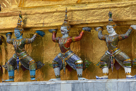 Monkey statues decorating the Golden Chedi at the historic Grand Palace in Bangkok, Thailandのeditorial素材