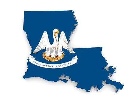 Geographic border map and flag of Louisiana state isolated on a white background, 3D renderingの写真素材
