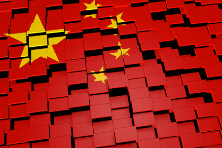 China country flag background formed from digital mosaic tiles, 3D renderingの写真素材