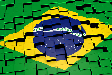 Brazil flag background formed from digital mosaic tiles, 3D renderingの写真素材