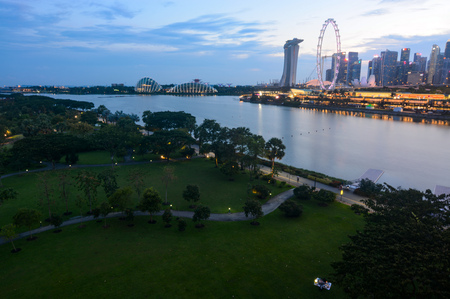 Evening at Singapore's Bay East Garden and Marina Bayのeditorial素材