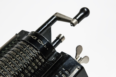 Old mechanical arithmometer - calculator made in USSRの写真素材