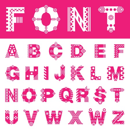 Latin alphabet with different ornament for every letterのイラスト素材