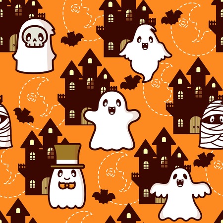 Halloween Castle Ghost Patternのイラスト素材