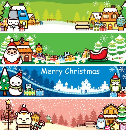 Cartoon Christmas Banner Setのイラスト素材