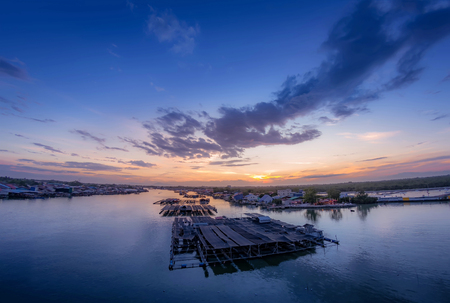 Beautiful sunrise over floating village