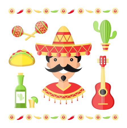 Vector mexico flat illustration iconsのイラスト素材