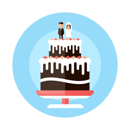 wedding cake with figurines of the newlyweds flat design iconのイラスト素材