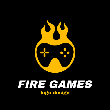 Fire games vector icon illustration template logo design. joystick in fire. Hot game, gamepad, gamer conceptのイラスト素材